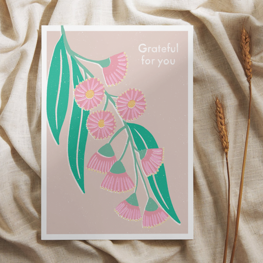 Pink Gum Blossoms Print Card