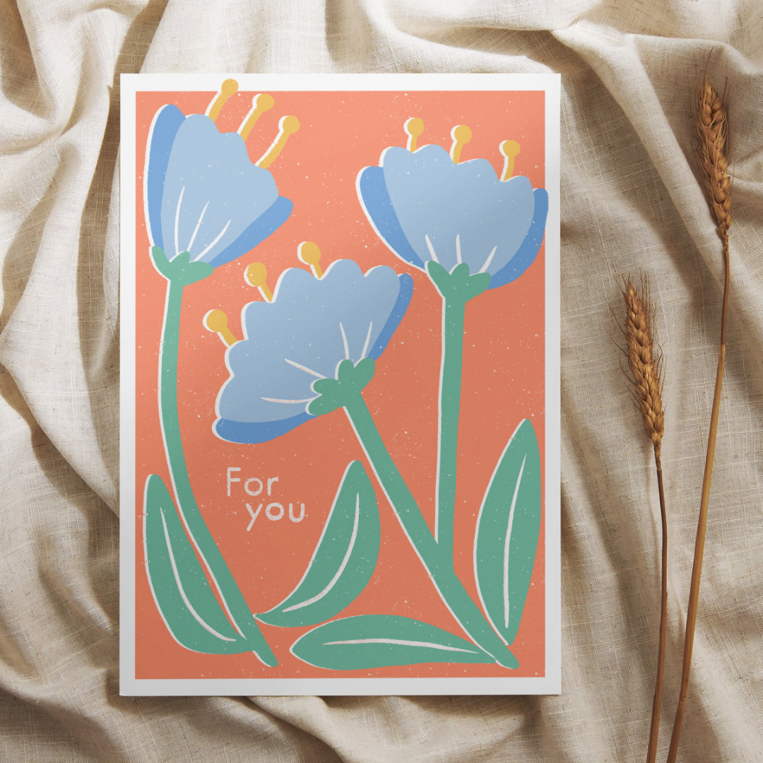 Blue Floral Print Card